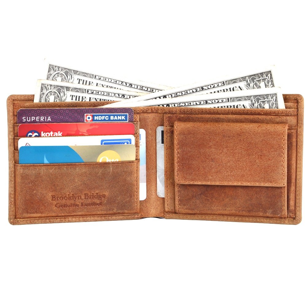 Crazy Horse Leather Wallet for Men – RFID Safe Vintage Bifold Wallet with Coin Pocket - Image 2