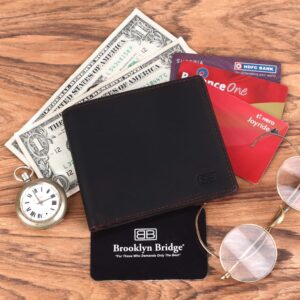 Genuine Leather Wallet for Men with Coin Pocket – Oil Pull Up Brown RFID Safe Bifold Wallet