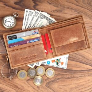 Crazy Horse Leather Wallet for Men – RFID Safe Vintage Bifold Wallet with Coin Pocket