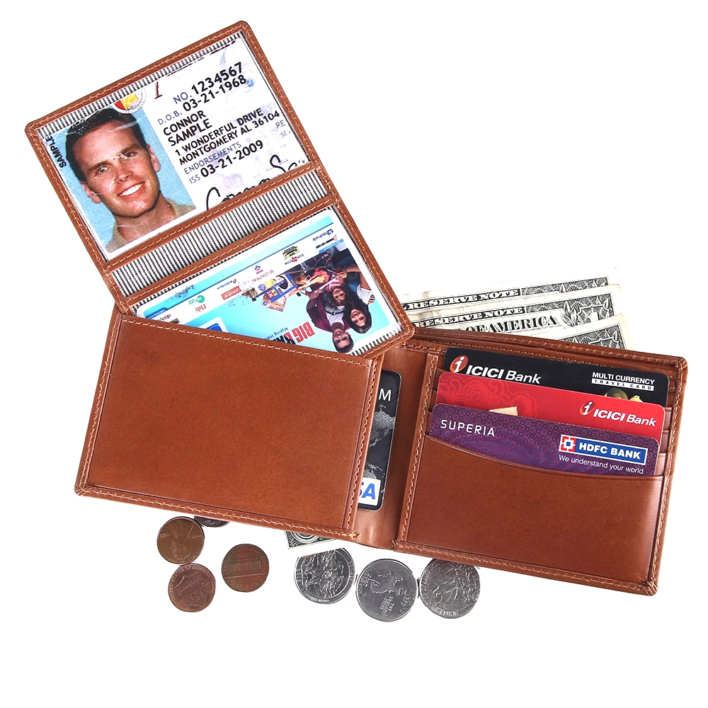 Brooklyn Bridge Vegetable Tanned Genuine Leather Wallet for Men – RFID Safe Bifold Wallet with Coin Pocket-BB-MW-788-CW-FG-VT-YS-BROWN 1