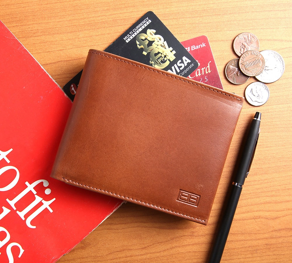 Brooklyn Bridge Vegetable Tanned Genuine Leather Wallet for Men – RFID Safe Bifold Wallet with Coin Pocket-BB-MW-787-CW-FG-VT-YS-BROWN 1