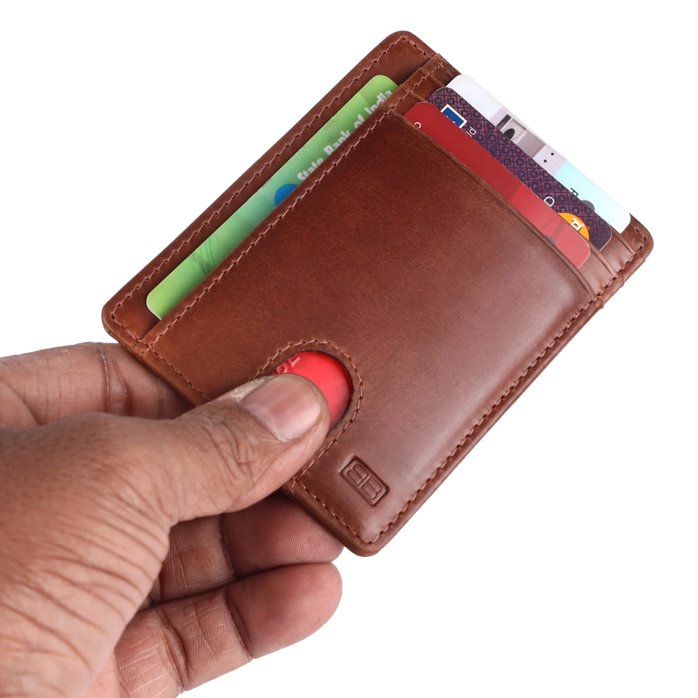 Brooklyn Bridge Genuine Leather Slim Wallet for Men – Carbon Fiber RFID Minimalist Front Pocket Card Holder-BB-CH-789-CW-FG-ITL-YS-BROWN 1