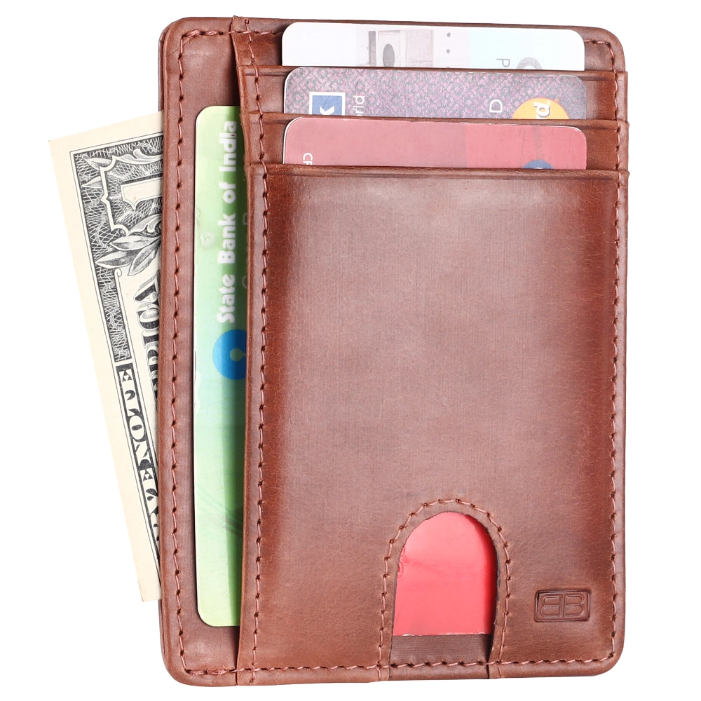 Brooklyn Bridge Genuine Leather Slim Wallet for Men – Carbon Fiber RFID Minimalist Front Pocket Card Holder-BB-CH-789-CW-FG-ITL-YS-BROWN 1