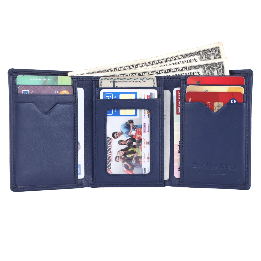 Brooklyn Bridge Genuine Leather Trifold Wallet for Men RFID Card Holder Gift Wallet BB-MW-792-CW-FG-NL-YS-BLUE 1