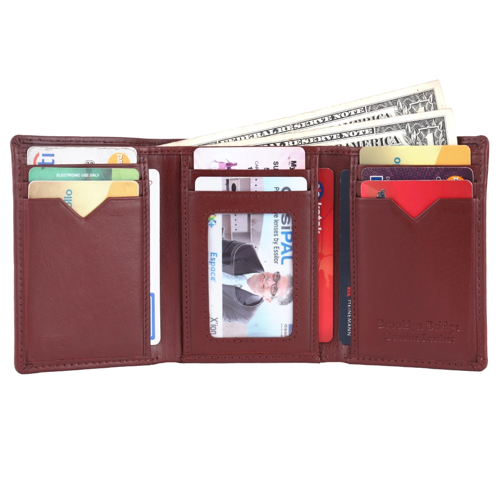 Brooklyn Bridge Genuine Leather Trifold Wallet for Men RFID Card Holder Gift Wallet BB-MW-792-CW-FG-NL-YS-BROWN 2