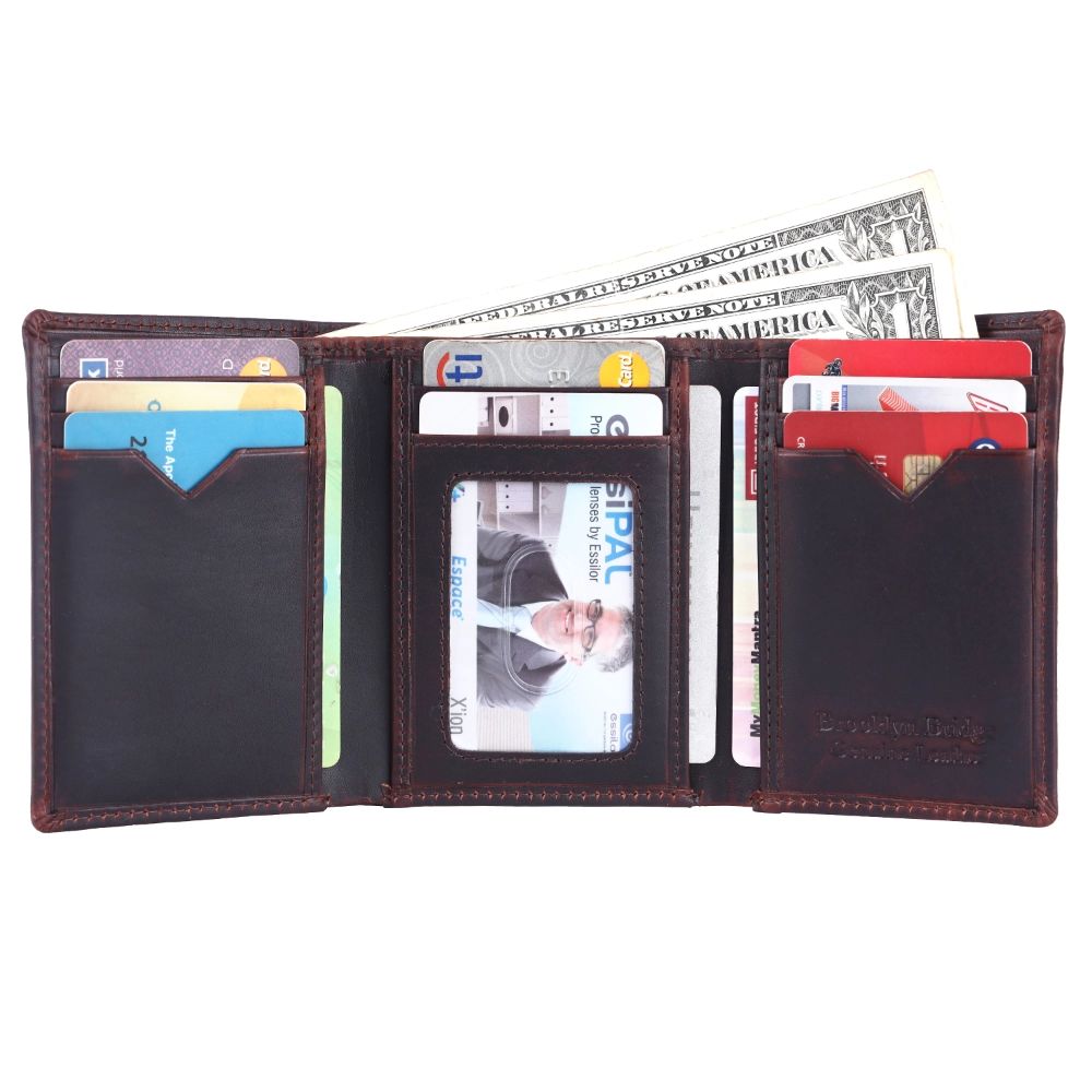Brooklyn Bridge Genuine Leather Trifold Wallet for Men with RFID Protection – Oil Pull Up Brown Card Holder BB-MW-792-CW-FG-OPL-YS-BROWN 1