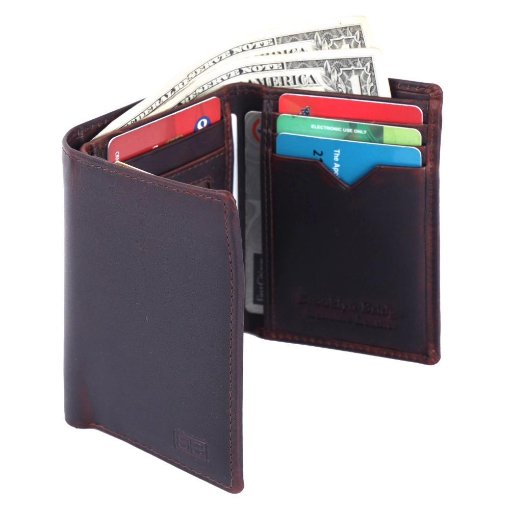 Brooklyn Bridge Genuine Leather Trifold Wallet for Men with RFID Protection – Oil Pull Up Brown Card Holder BB-MW-792-CW-FG-OPL-YS-BROWN 1
