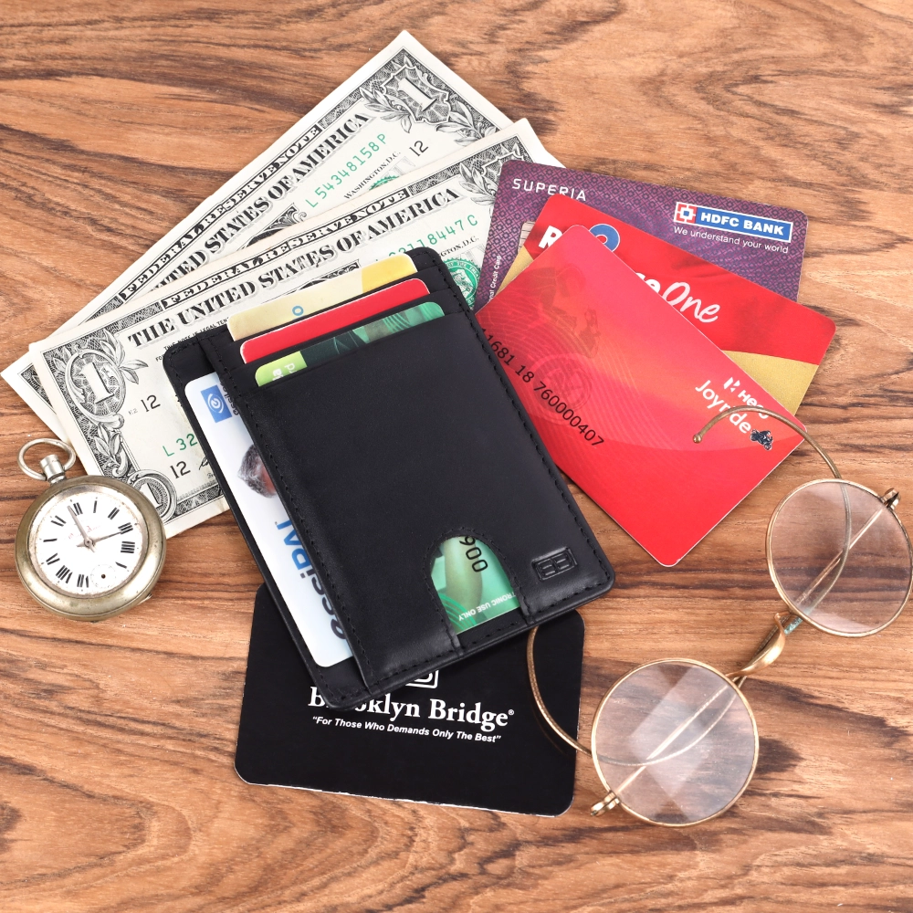 Brooklyn Bridge Genuine Leather Slim Wallet for Men – Carbon Fiber RFID Minimalist Front Pocket Card Holder-BB-CH-789-CW-FG-ITL-YS-BLACK 1