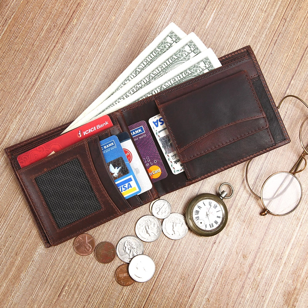 RFID Protected Genuine Leather Wallet for Men – Slim Bifold with Coin Pocket & Card Holder