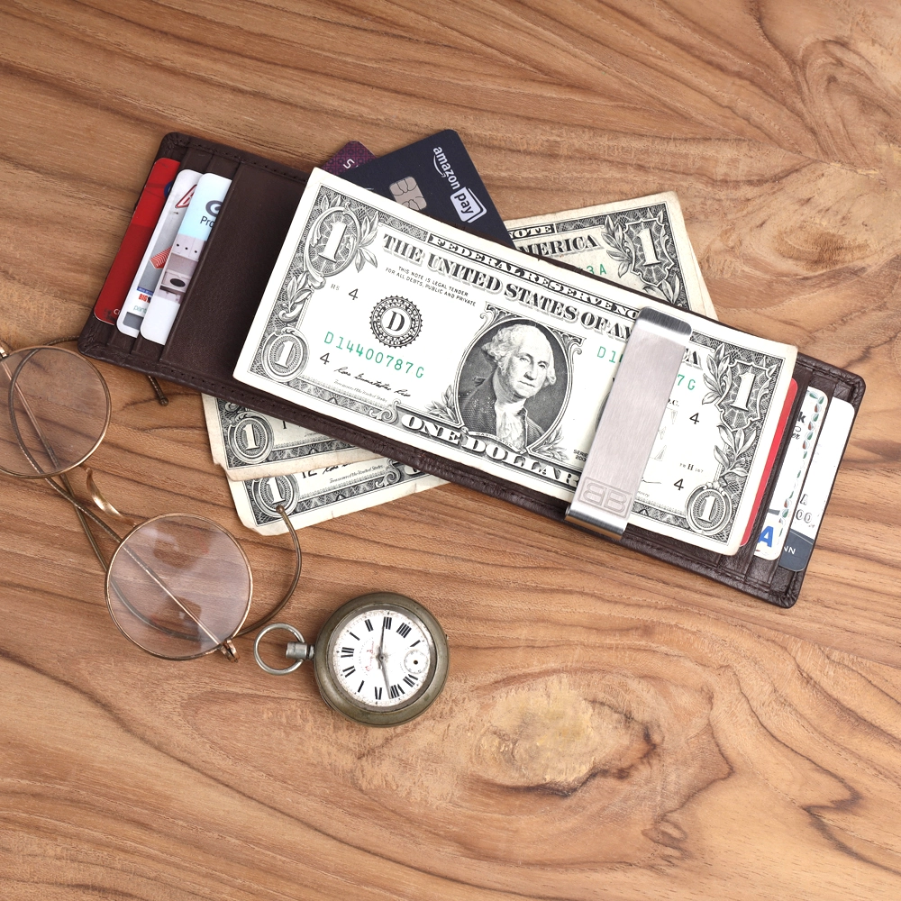Slim RFID Protected Money Clip Wallet in Genuine Leather