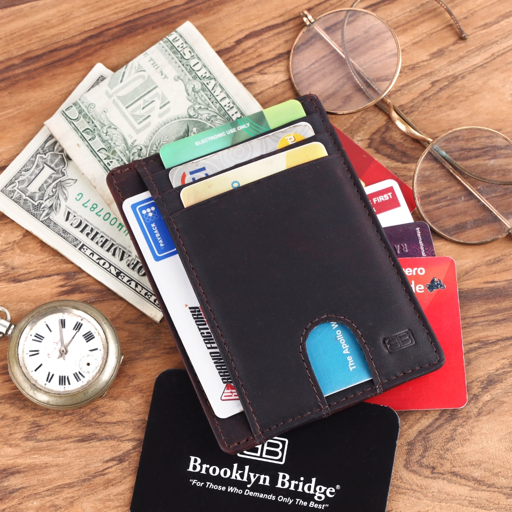 RFID Protected Leather Card Holder Wallet with Slim Design