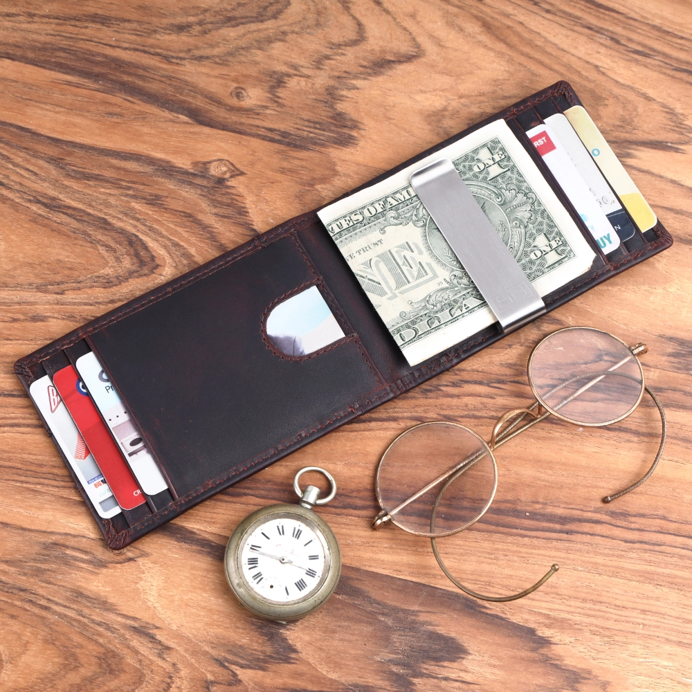 RFID Protected Men’s Leather Money Clip Card Holder