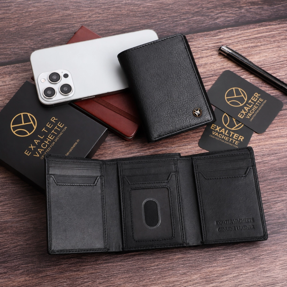 Secure RFID Protected Men’s Trifold Wallet with Cash Slot